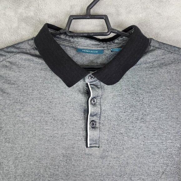 Mens Gray & Black Perry Ellis Polo Shirt Short Sleeve Cotton Blend Size 2XLT - Picture 4 of 11